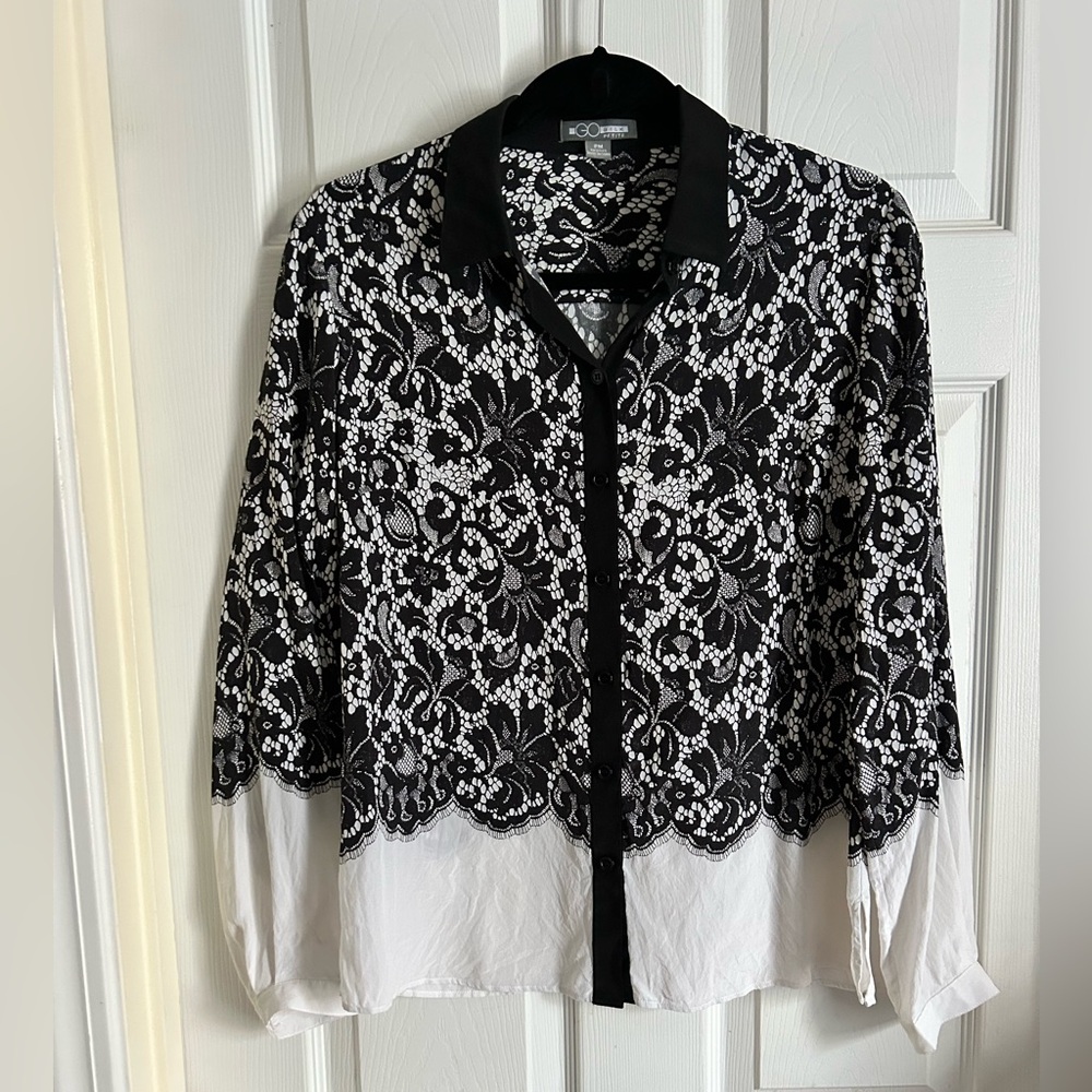 Go Silk Women’s Black & White 100% Silk Blouse size PM